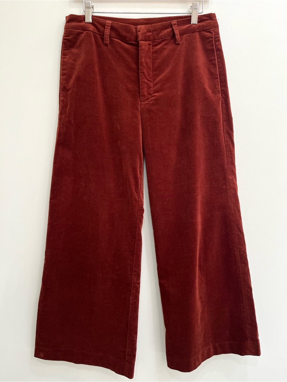 KUT From The Kloth Meg Wide Leg Ankle Cropped Trousers Brick Red Velvet 6